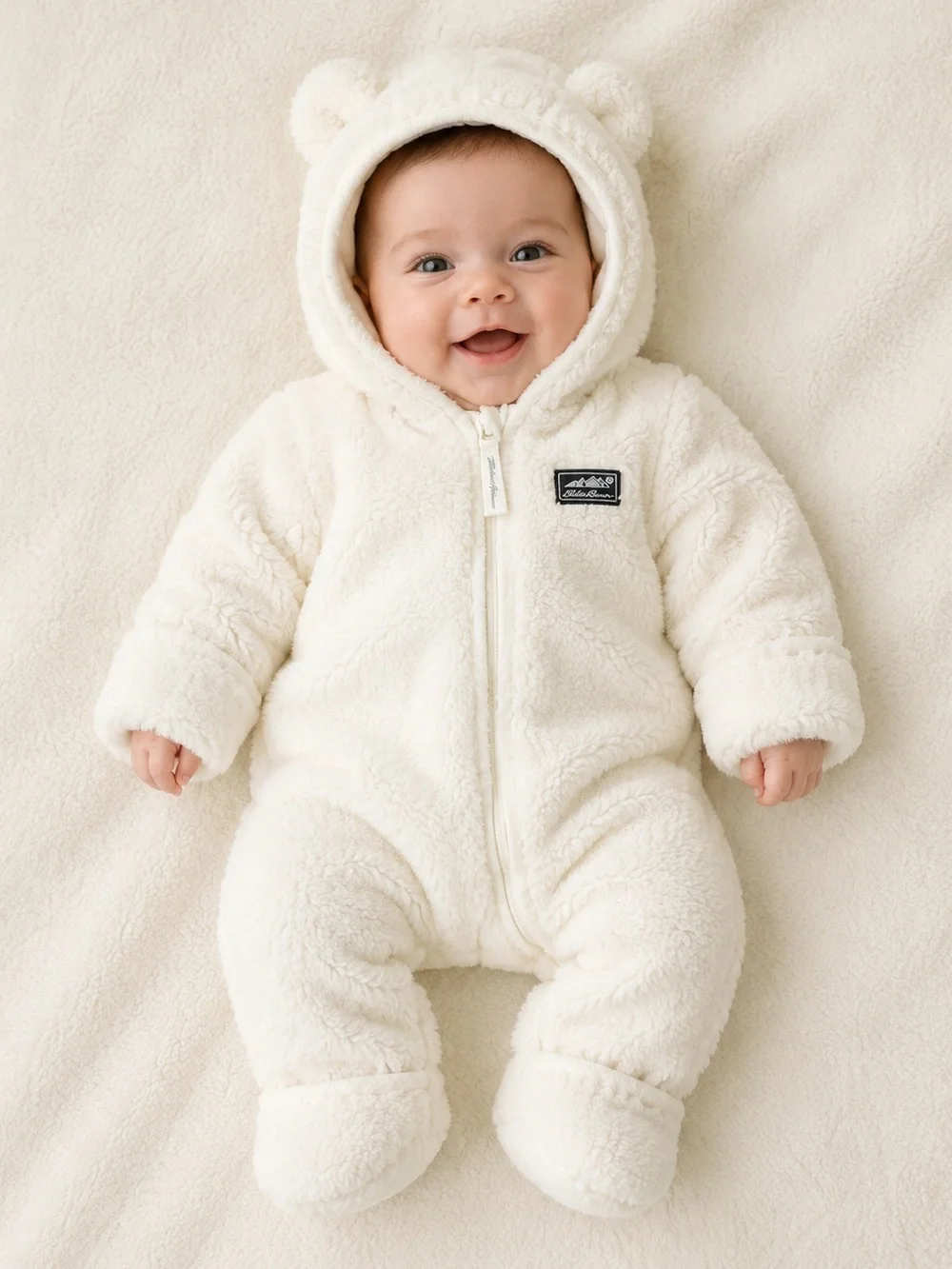 Eddie Bauer Plush Fleece Zip - Hooded Jumpsuit Coveralls 0-3 Months